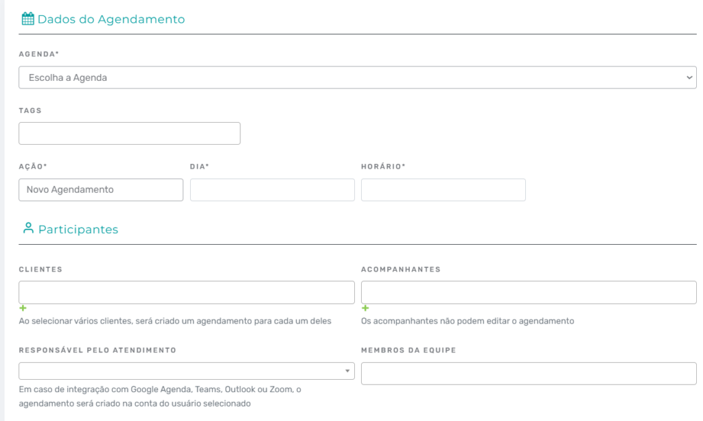 tela de agendamento interno